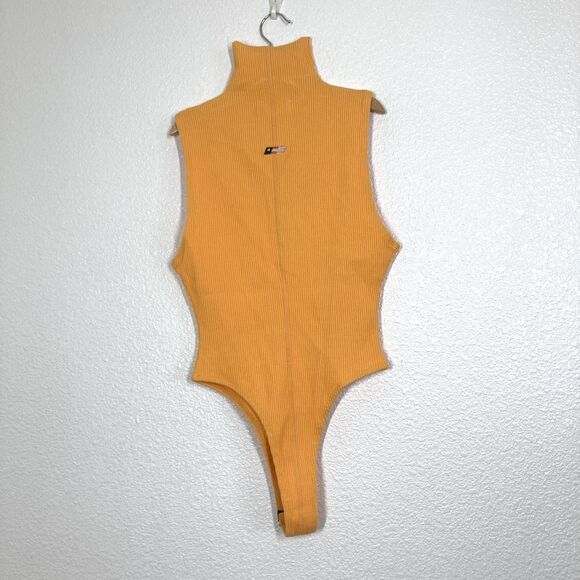 Honor The Gift Bodysuit Womens Small Orange Sleeveless Ribbed Turtleneck Logo - Picture 3 of 16